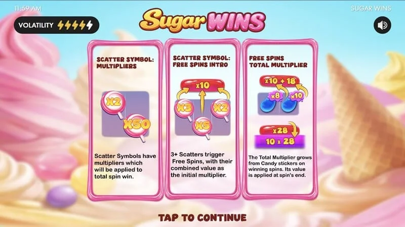 Sugar Wins - main menu ng slot